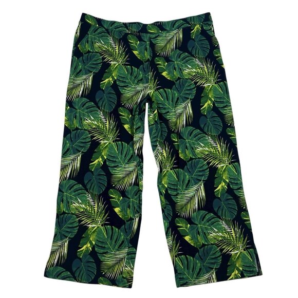 Denim&Co Beach Jersey Wide Leg Pull On Pants Plus Size 2X Tropical Palms A351802 - Picture 4 of 12